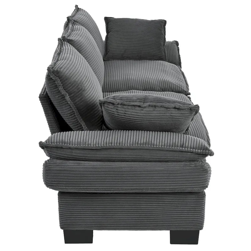 85.4  Modern Curved Sofa, Back Upholstered Couch with 2 Decorative Throw Pillows, Corduroy Fabric Couch