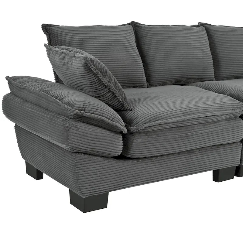 85.4  Modern Curved Sofa, Back Upholstered Couch with 2 Decorative Throw Pillows, Corduroy Fabric Couch