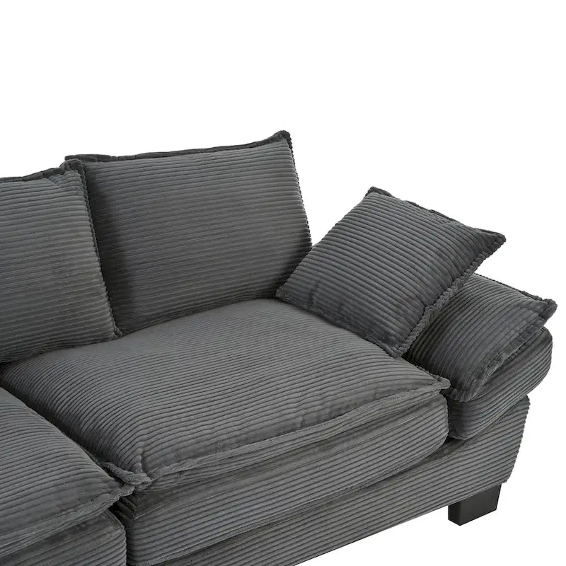 85.4  Modern Curved Sofa, Back Upholstered Couch with 2 Decorative Throw Pillows, Corduroy Fabric Couch