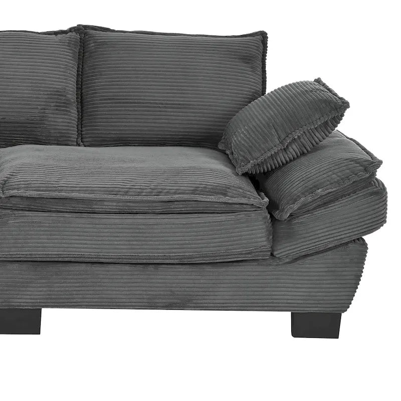 85.4  Modern Curved Sofa, Back Upholstered Couch with 2 Decorative Throw Pillows, Corduroy Fabric Couch