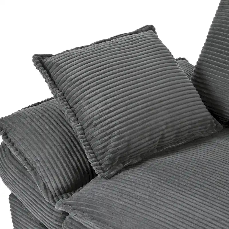 85.4  Modern Curved Sofa, Back Upholstered Couch with 2 Decorative Throw Pillows, Corduroy Fabric Couch