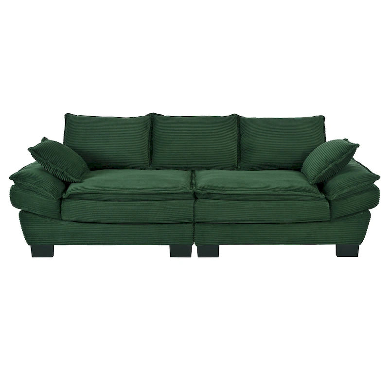 85.4  Modern Curved Sofa, Back Upholstered Couch with 2 Decorative Throw Pillows, Corduroy Fabric Couch