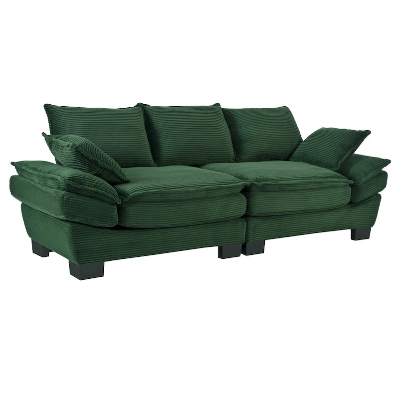 85.4  Modern Curved Sofa, Back Upholstered Couch with 2 Decorative Throw Pillows, Corduroy Fabric Couch