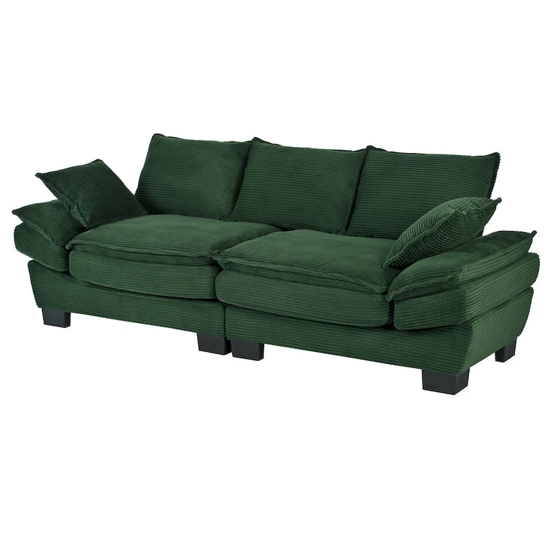 85.4  Modern Curved Sofa, Back Upholstered Couch with 2 Decorative Throw Pillows, Corduroy Fabric Couch