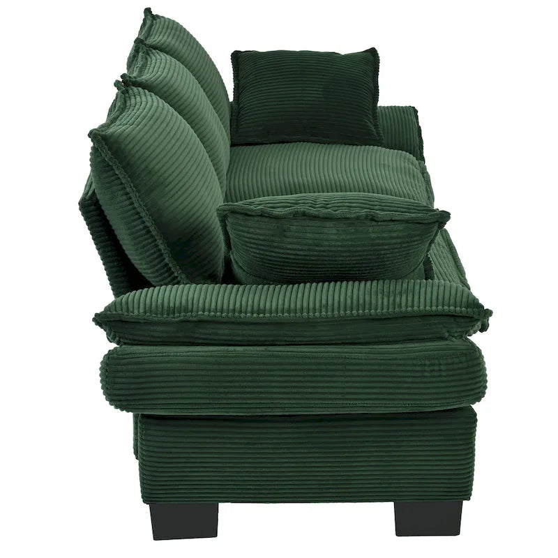 85.4  Modern Curved Sofa, Back Upholstered Couch with 2 Decorative Throw Pillows, Corduroy Fabric Couch