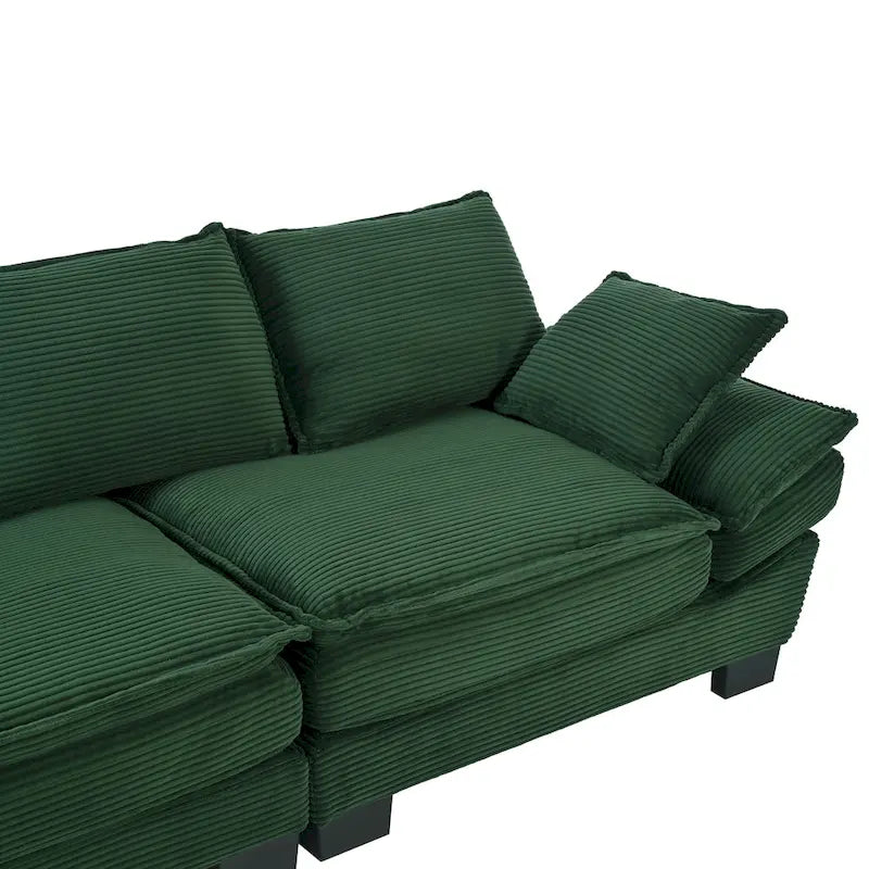 85.4  Modern Curved Sofa, Back Upholstered Couch with 2 Decorative Throw Pillows, Corduroy Fabric Couch