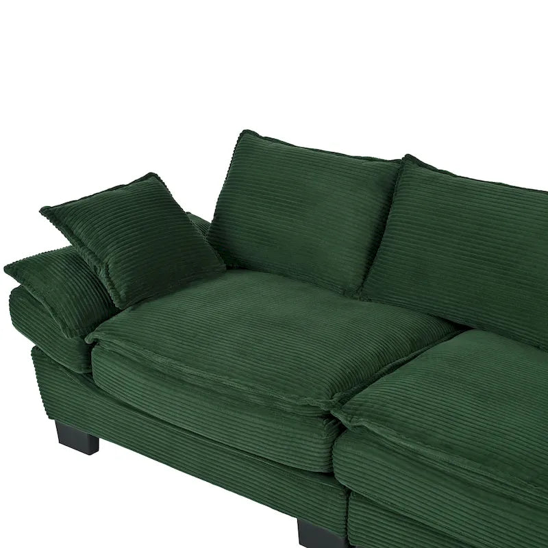 85.4  Modern Curved Sofa, Back Upholstered Couch with 2 Decorative Throw Pillows, Corduroy Fabric Couch