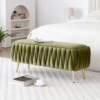 Oval Storage Bench with Gold Legs,Velvet Fabric Upholstered Ottoman Storage Benches for Bedroom End of Bed,Sherpa Fabric Bench