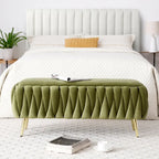 Oval Storage Bench with Gold Legs,Velvet Fabric Upholstered Ottoman Storage Benches for Bedroom End of Bed,Sherpa Fabric Bench