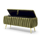Oval Storage Bench with Gold Legs,Velvet Fabric Upholstered Ottoman Storage Benches for Bedroom End of Bed,Sherpa Fabric Bench