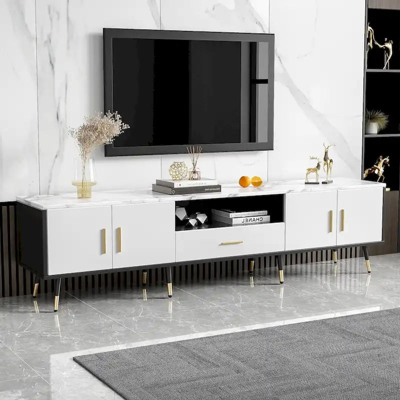 71  Modern TV Stand with 2 Cabinets& Open Compartments, Entertainment Center for TVs up to 80 , Television Console