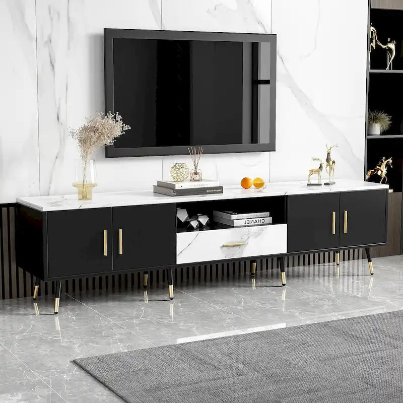 71  Modern TV Stand with 2 Cabinets& Open Compartments, Entertainment Center for TVs up to 80 , Television Console