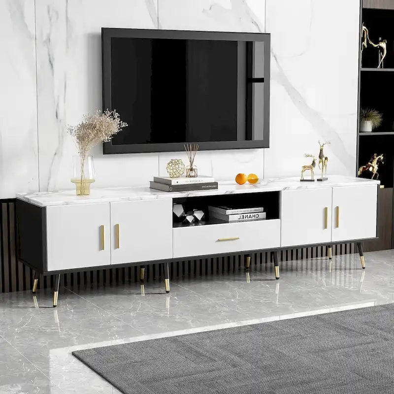 71  Modern TV Stand with 2 Cabinets& Open Compartments, Entertainment Center for TVs up to 80 , Television Console