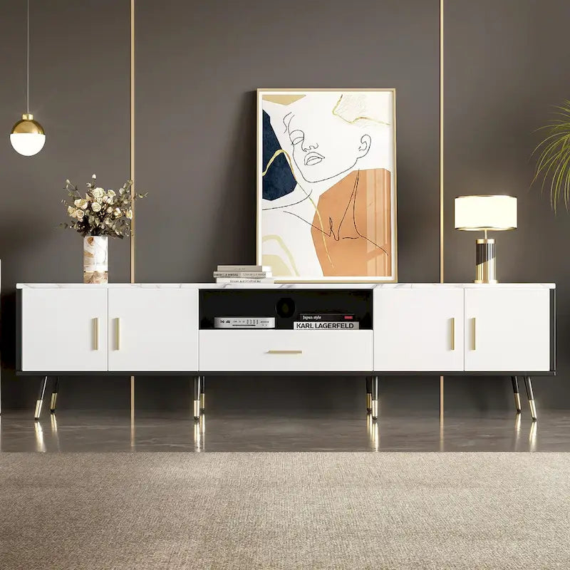 71  Modern TV Stand with 2 Cabinets& Open Compartments, Entertainment Center for TVs up to 80 , Television Console