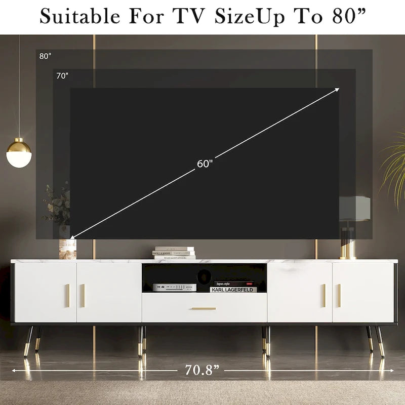 71  Modern TV Stand with 2 Cabinets& Open Compartments, Entertainment Center for TVs up to 80 , Television Console
