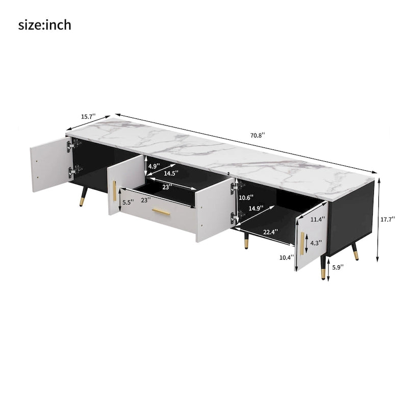 71  Modern TV Stand with 2 Cabinets& Open Compartments, Entertainment Center for TVs up to 80 , Television Console