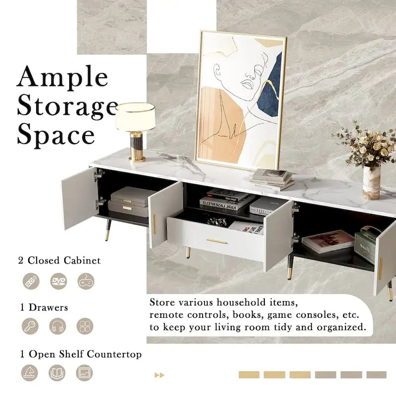 71  Modern TV Stand with 2 Cabinets& Open Compartments, Entertainment Center for TVs up to 80 , Television Console