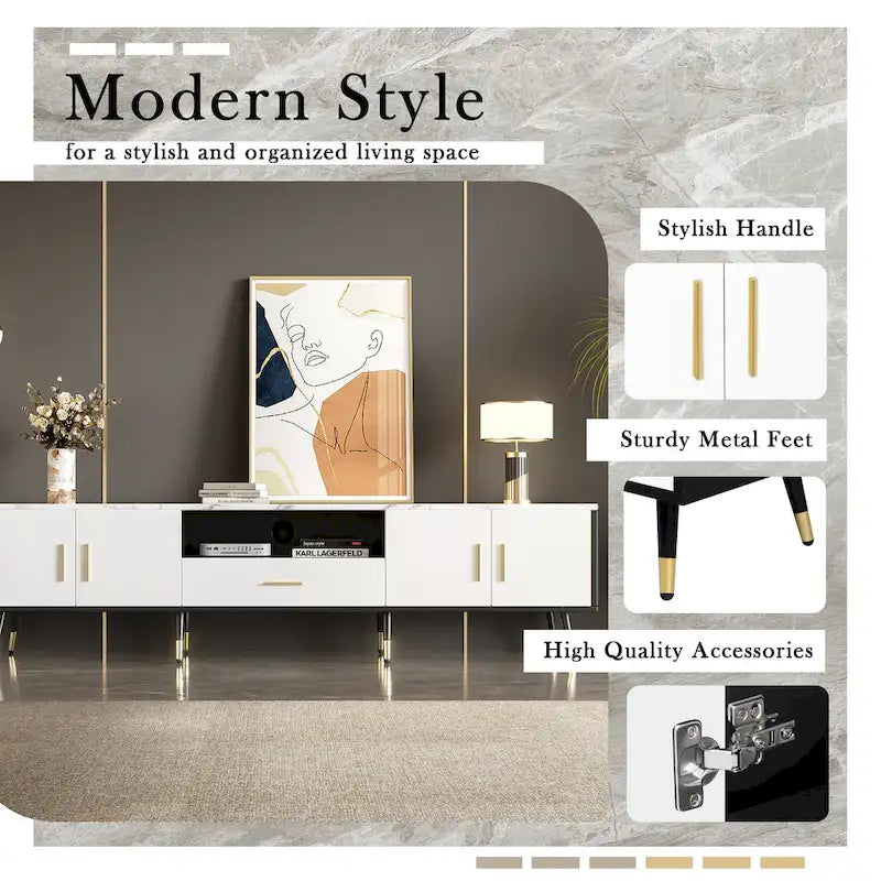 71  Modern TV Stand with 2 Cabinets& Open Compartments, Entertainment Center for TVs up to 80 , Television Console