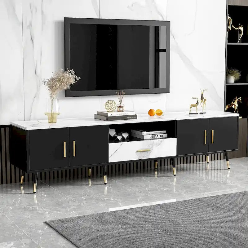 71  Modern TV Stand with 2 Cabinets& Open Compartments, Entertainment Center for TVs up to 80 , Television Console