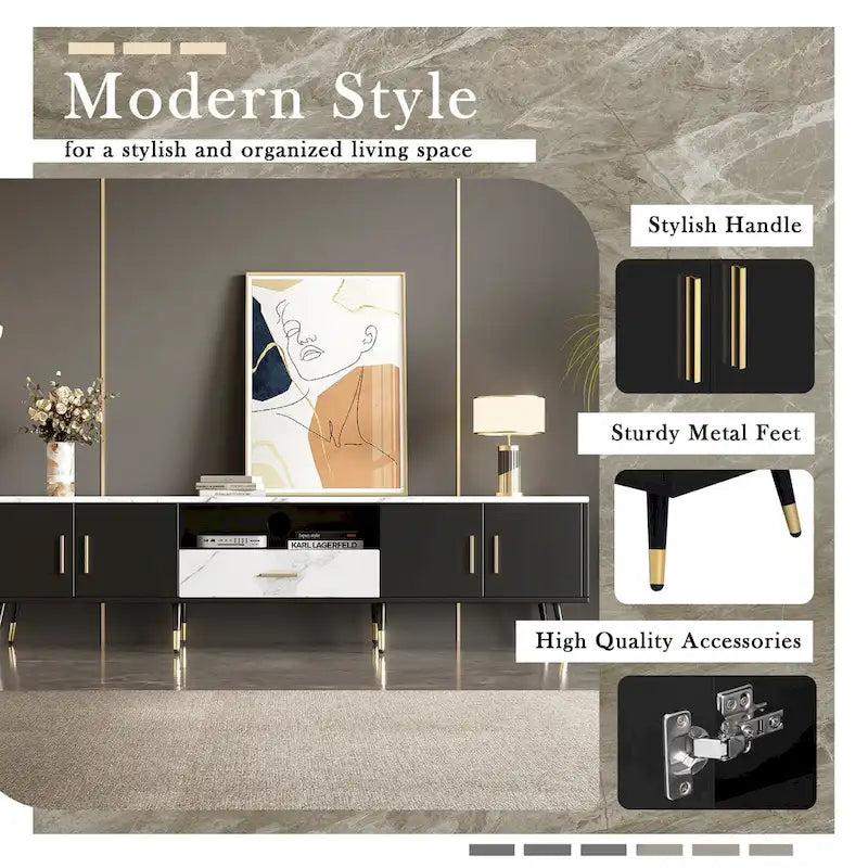 71  Modern TV Stand with 2 Cabinets& Open Compartments, Entertainment Center for TVs up to 80 , Television Console