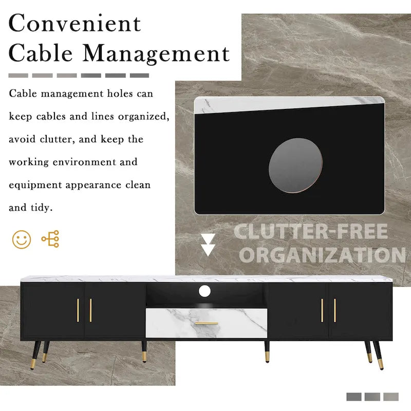 71  Modern TV Stand with 2 Cabinets& Open Compartments, Entertainment Center for TVs up to 80 , Television Console