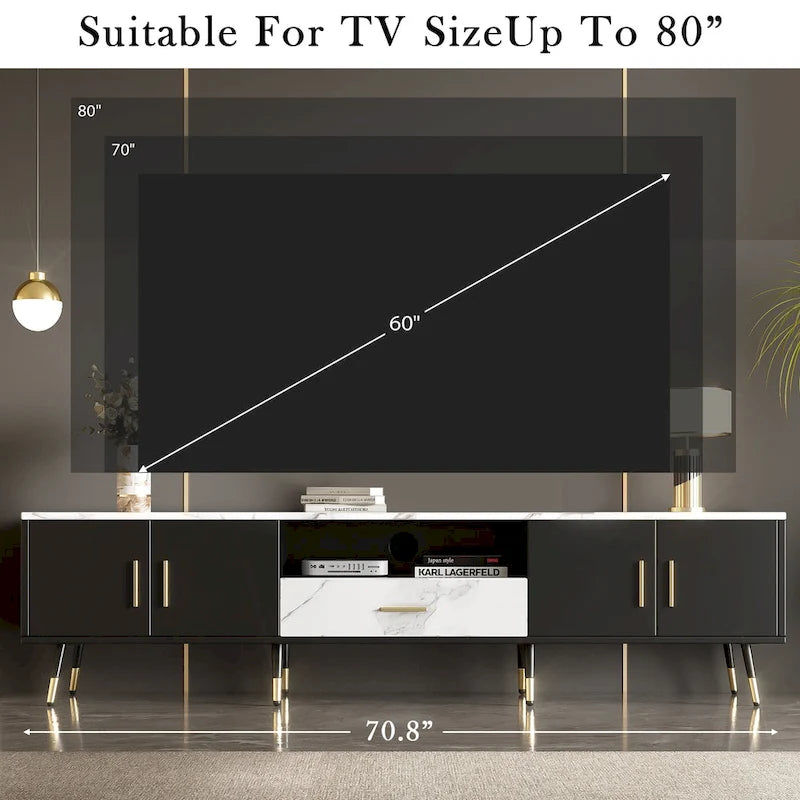71  Modern TV Stand with 2 Cabinets& Open Compartments, Entertainment Center for TVs up to 80 , Television Console