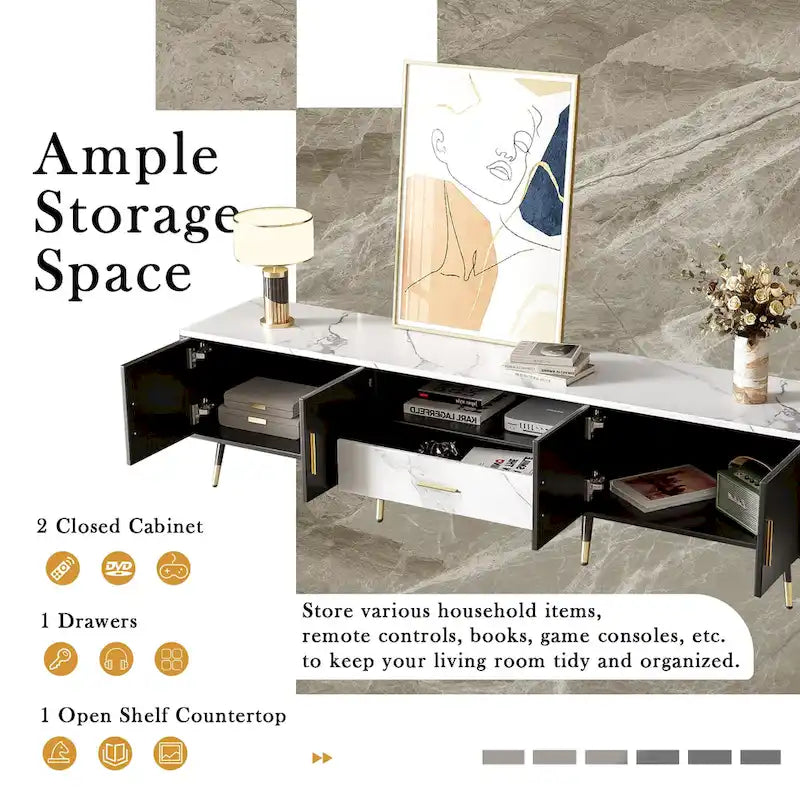 71  Modern TV Stand with 2 Cabinets& Open Compartments, Entertainment Center for TVs up to 80 , Television Console