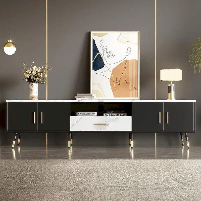 71  Modern TV Stand with 2 Cabinets& Open Compartments, Entertainment Center for TVs up to 80 , Television Console