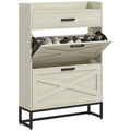 Narrow Shoe Cabinet, with 2 Flip Drawers, Adjustable Shelves and Top Drawer, Hidden Shoe Storage for 12 Pairs of Shoes