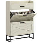 Narrow Shoe Cabinet, with 2 Flip Drawers, Adjustable Shelves and Top Drawer, Hidden Shoe Storage for 12 Pairs of Shoes