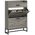 Narrow Shoe Cabinet, with 2 Flip Drawers, Adjustable Shelves and Top Drawer, Hidden Shoe Storage for 12 Pairs of Shoes