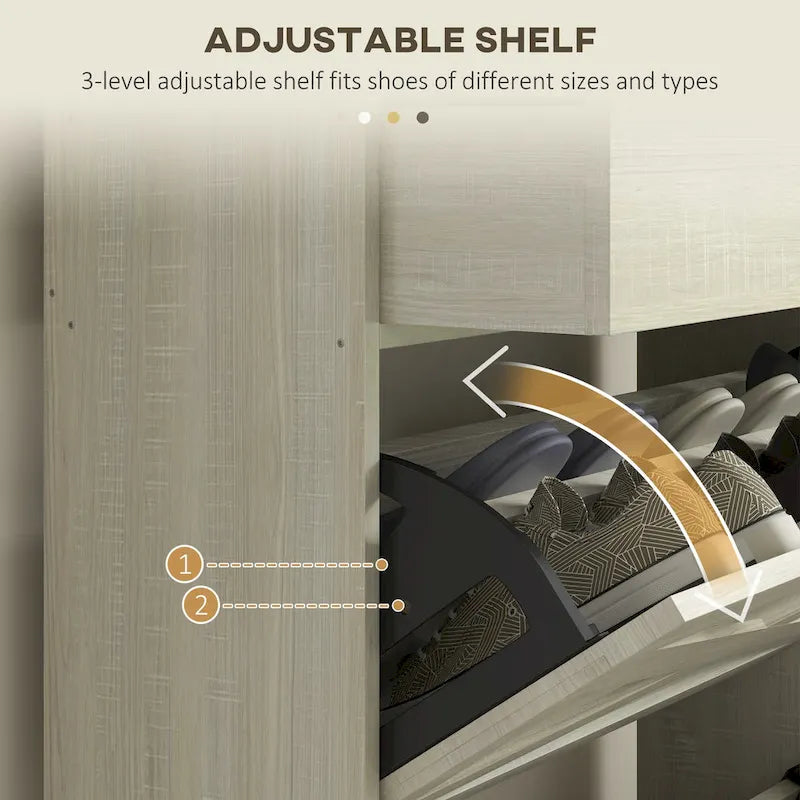 Narrow Shoe Cabinet, with 2 Flip Drawers, Adjustable Shelves and Top Drawer, Hidden Shoe Storage for 12 Pairs of Shoes