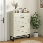 Narrow Shoe Cabinet, with 2 Flip Drawers, Adjustable Shelves and Top Drawer, Hidden Shoe Storage for 12 Pairs of Shoes