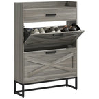 Narrow Shoe Cabinet, with 2 Flip Drawers, Adjustable Shelves and Top Drawer, Hidden Shoe Storage for 12 Pairs of Shoes
