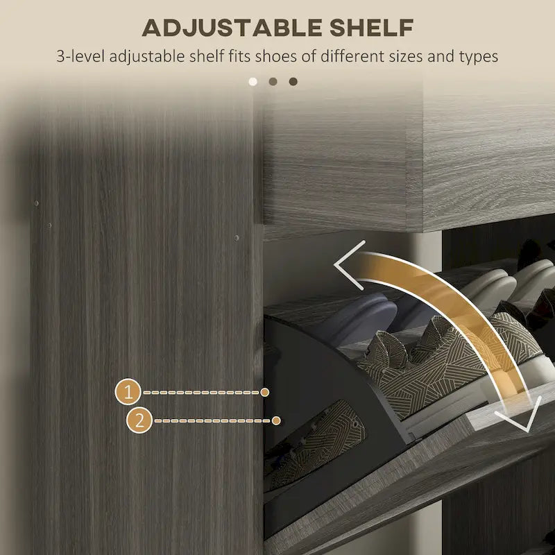 Narrow Shoe Cabinet, with 2 Flip Drawers, Adjustable Shelves and Top Drawer, Hidden Shoe Storage for 12 Pairs of Shoes