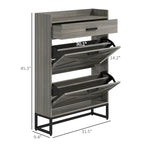 Narrow Shoe Cabinet, with 2 Flip Drawers, Adjustable Shelves and Top Drawer, Hidden Shoe Storage for 12 Pairs of Shoes