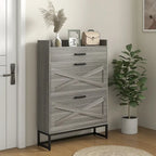 Narrow Shoe Cabinet, with 2 Flip Drawers, Adjustable Shelves and Top Drawer, Hidden Shoe Storage for 12 Pairs of Shoes