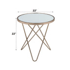 Frosted Glass Top & Champagne Finish Round End Table, with  V -shaped Metal Base