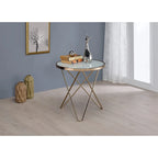 Frosted Glass Top & Champagne Finish Round End Table, with  V -shaped Metal Base