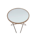 Frosted Glass Top & Champagne Finish Round End Table, with  V -shaped Metal Base