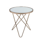Frosted Glass Top & Champagne Finish Round End Table, with  V -shaped Metal Base