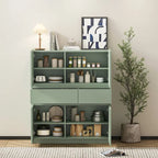 Green Wooden Storage Cabinet with 4 Doors and 2 Drawers