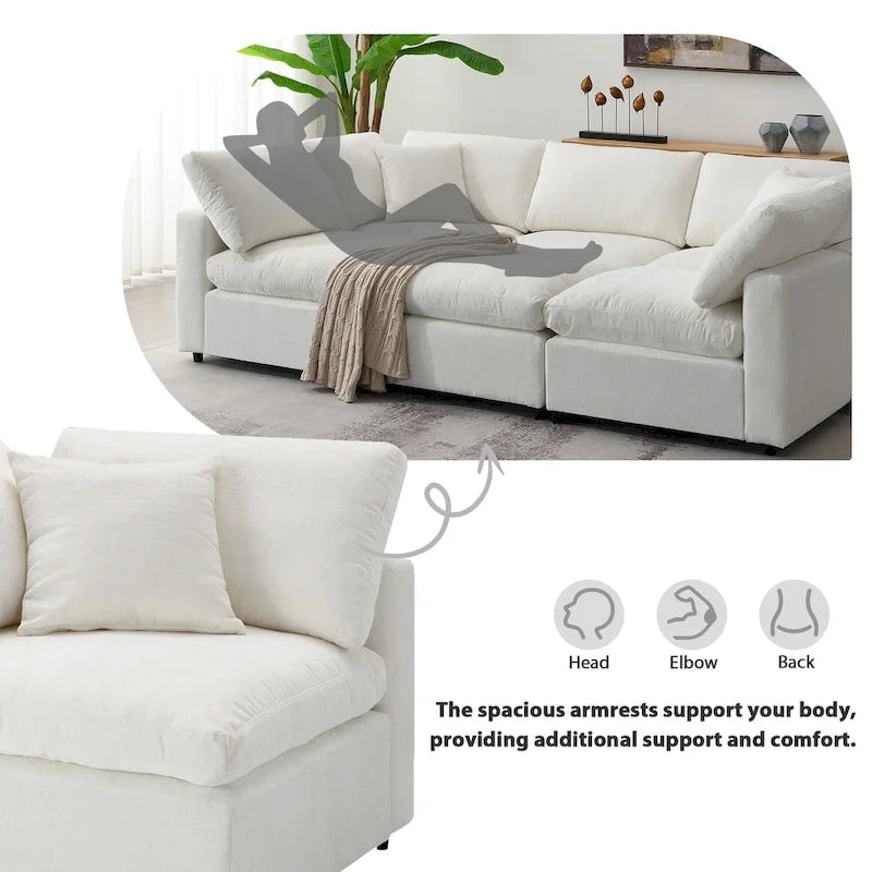 6 Seat Modern Modular Cloud Sofa Bed Chenille Sectional Couch Set with Ottoman
