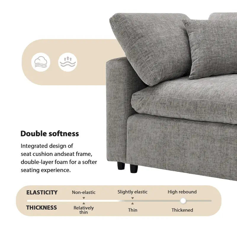 6 Seat Modern Modular Cloud Sofa Bed Chenille Sectional Couch Set with Ottoman
