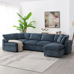 6 Seat Modern Modular Cloud Sofa Bed Chenille Sectional Couch Set with Ottoman