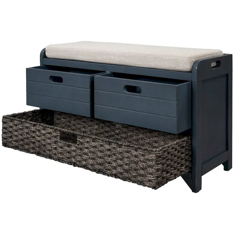 32 Farmhouse Versatile Entry Upholstered Storage Bench with 2 Drawers and Removable Basket