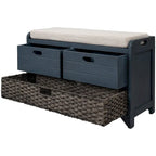 32 Farmhouse Versatile Entry Upholstered Storage Bench with 2 Drawers and Removable Basket