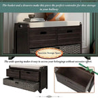 32 Farmhouse Versatile Entry Upholstered Storage Bench with 2 Drawers and Removable Basket