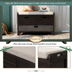 32 Farmhouse Versatile Entry Upholstered Storage Bench with 2 Drawers and Removable Basket