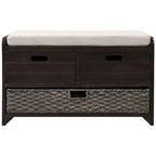32 Farmhouse Versatile Entry Upholstered Storage Bench with 2 Drawers and Removable Basket